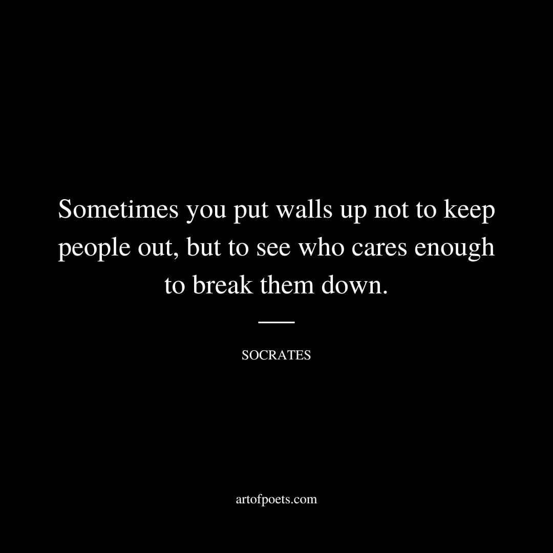 Sometimes you put walls up not to keep people out, but to see who cares enough to break them down. - Socrates