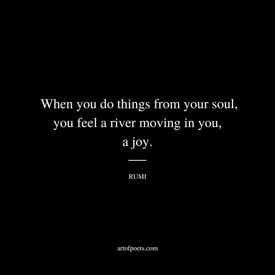 When you do things from your soul, you feel a river moving in you, a joy. - Rumi