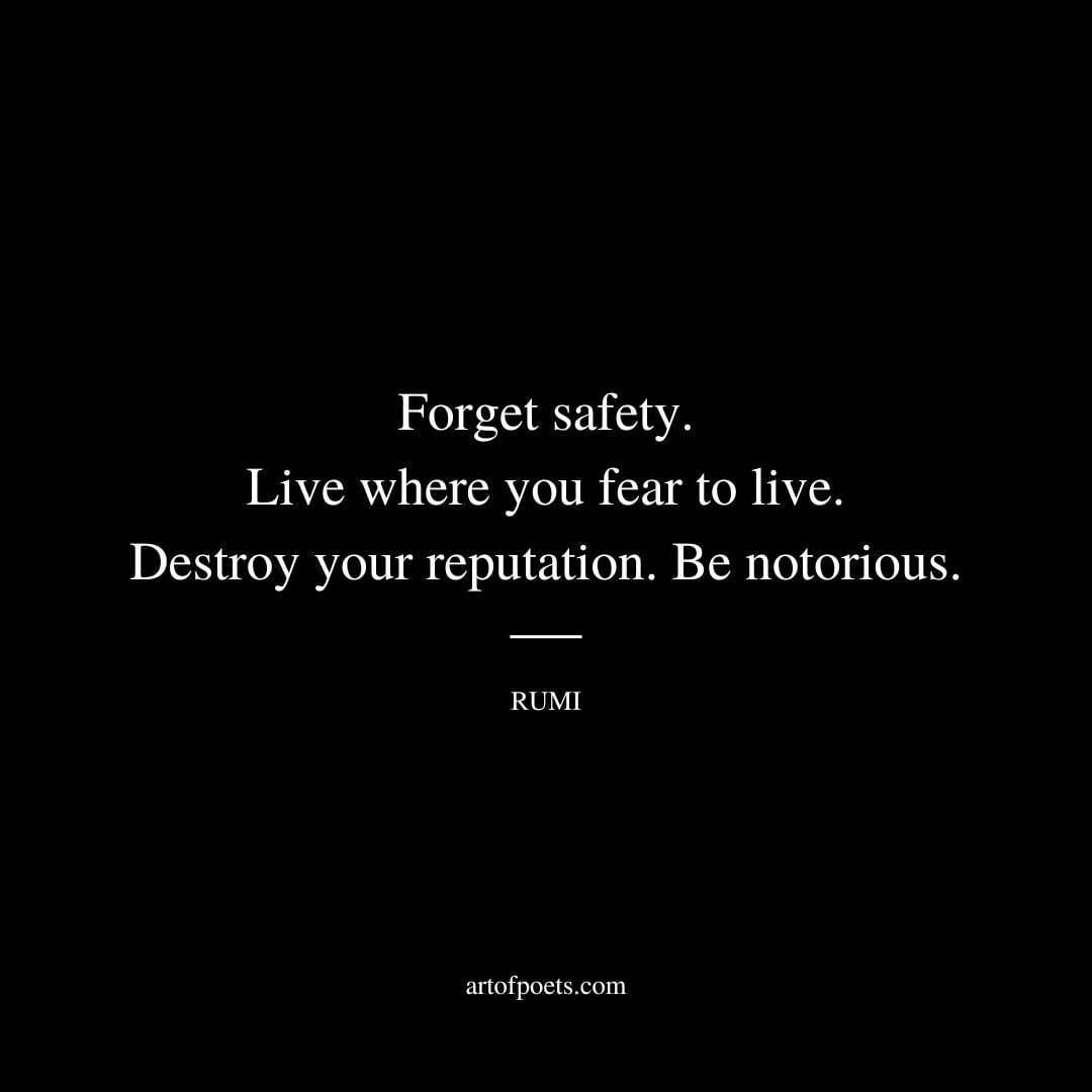 Forget safety. Live where you fear to live. Destroy your reputation. Be notorious. - Rumi