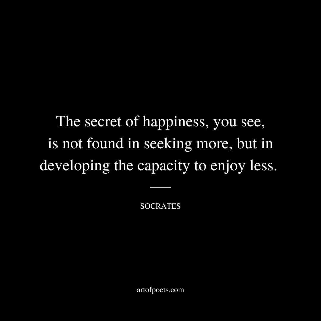 The secret of happiness, you see, is not found in seeking more, but in developing the capacity to enjoy less. - Socrates