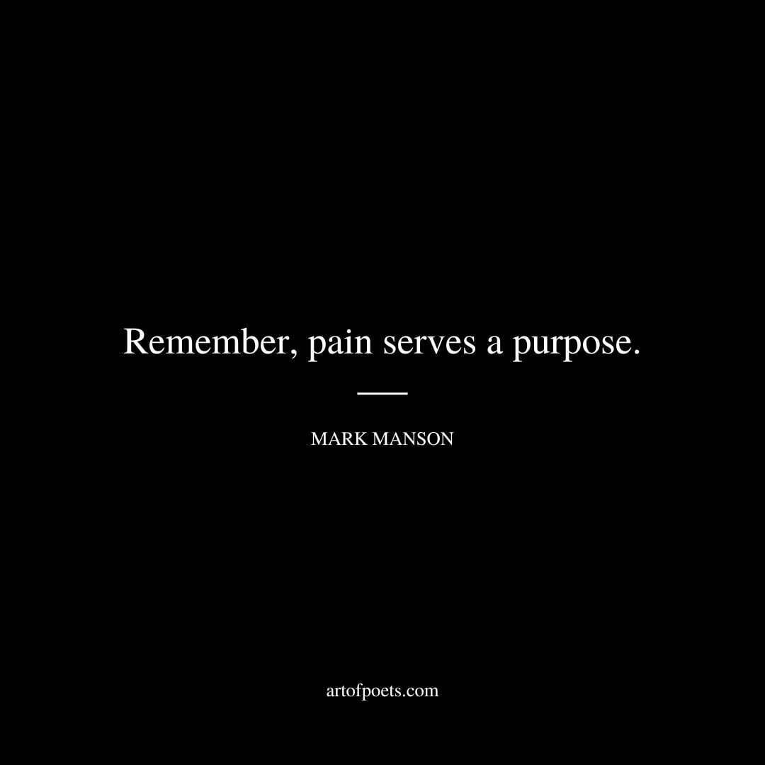 Remember, pain serves a purpose. - Mark Manson