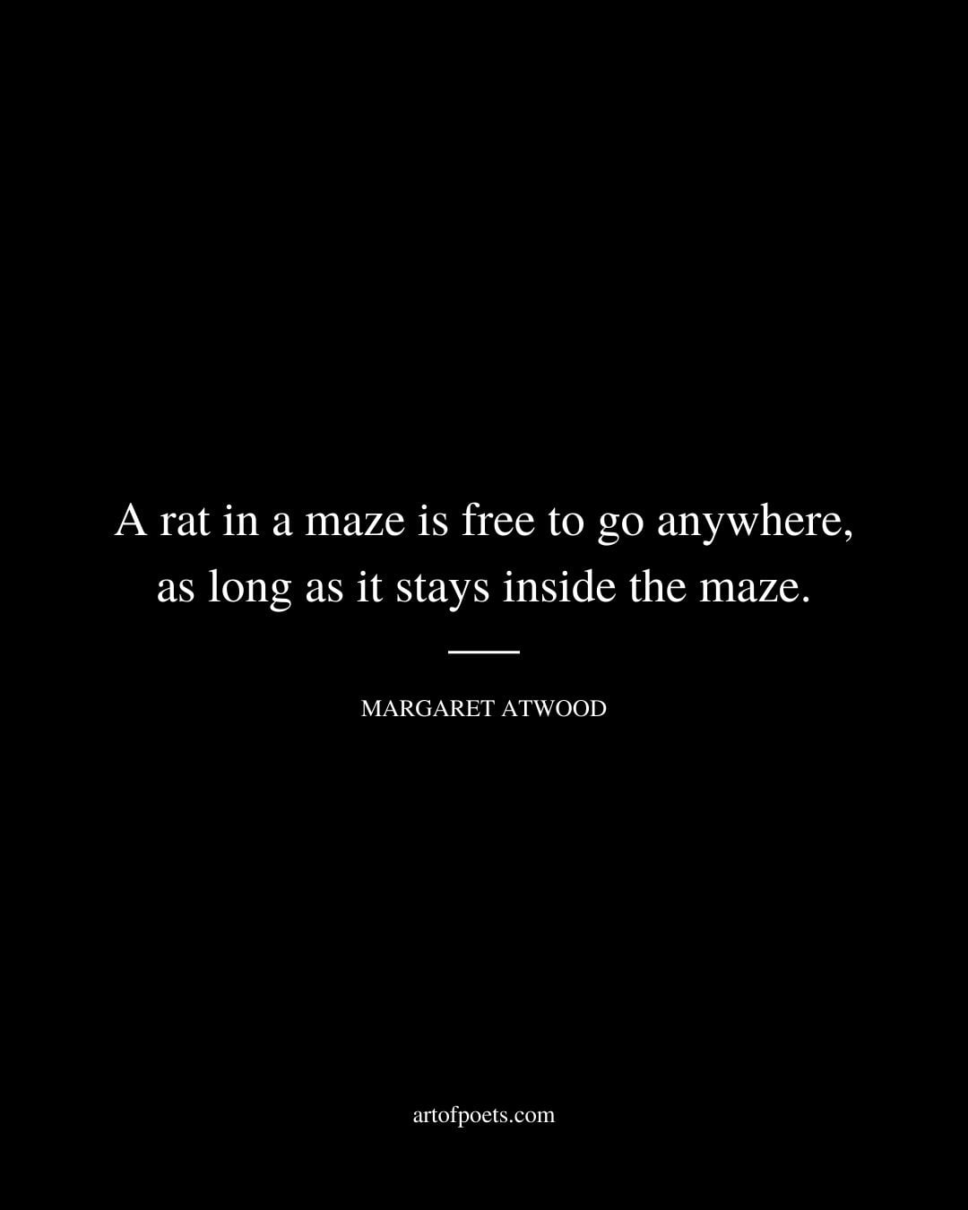A rat in a maze is free to go anywhere as long as it stays inside the maze. Margaret Atwood