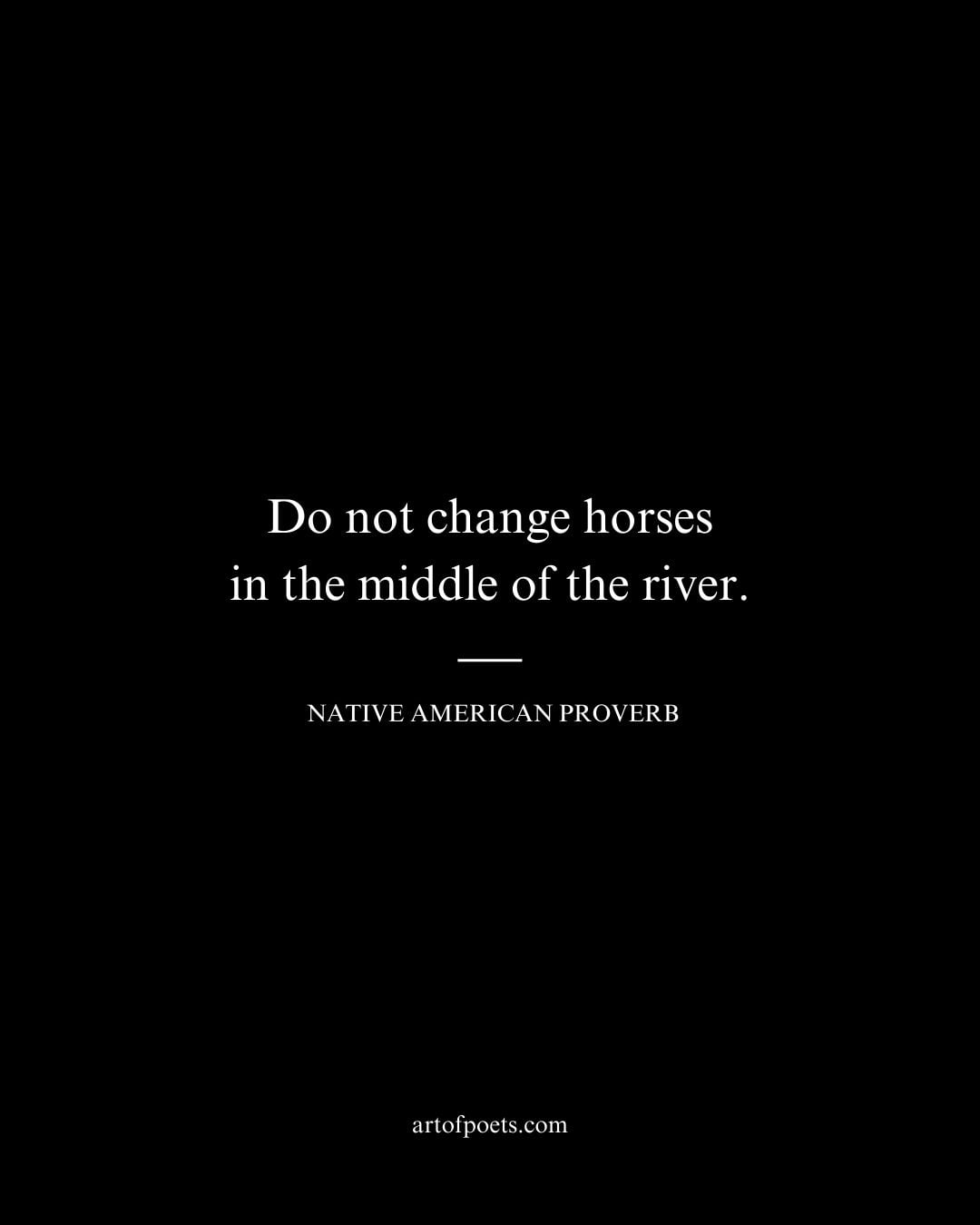 Do not change horses in the middle of the river. – Native American Proverb