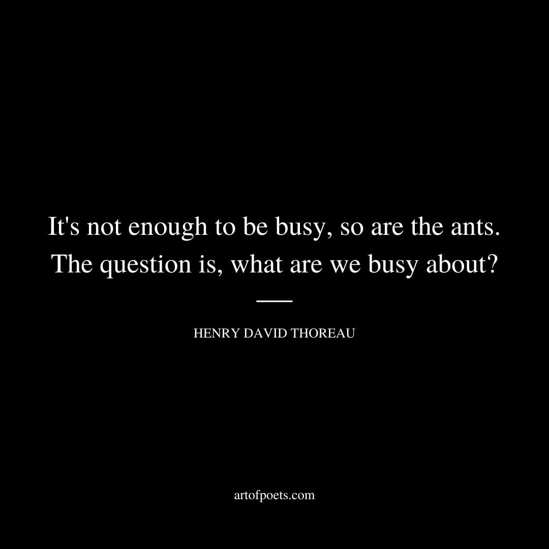 Its not enough to be busy so are the ants. The question is what are we busy about Henry David Thoreau