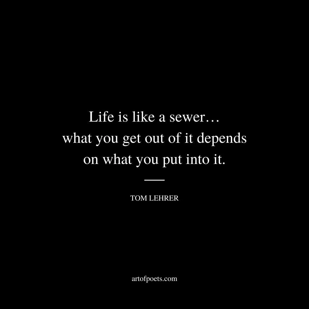 Life is like a sewer… what you get out of it depends on what you put into it. Tom Lehrer