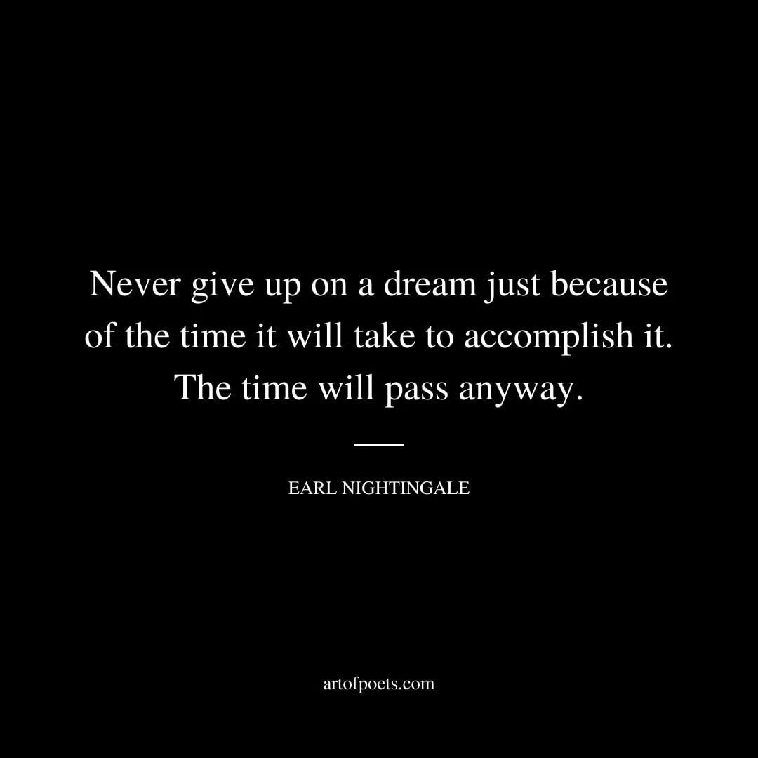 Never give up on a dream just because of the time it will take to accomplish it. The time will pass anyway. Earl Nightingale