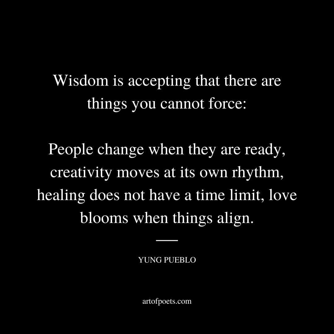 Wisdom is accepting that there are things you cannot force People change when they are ready