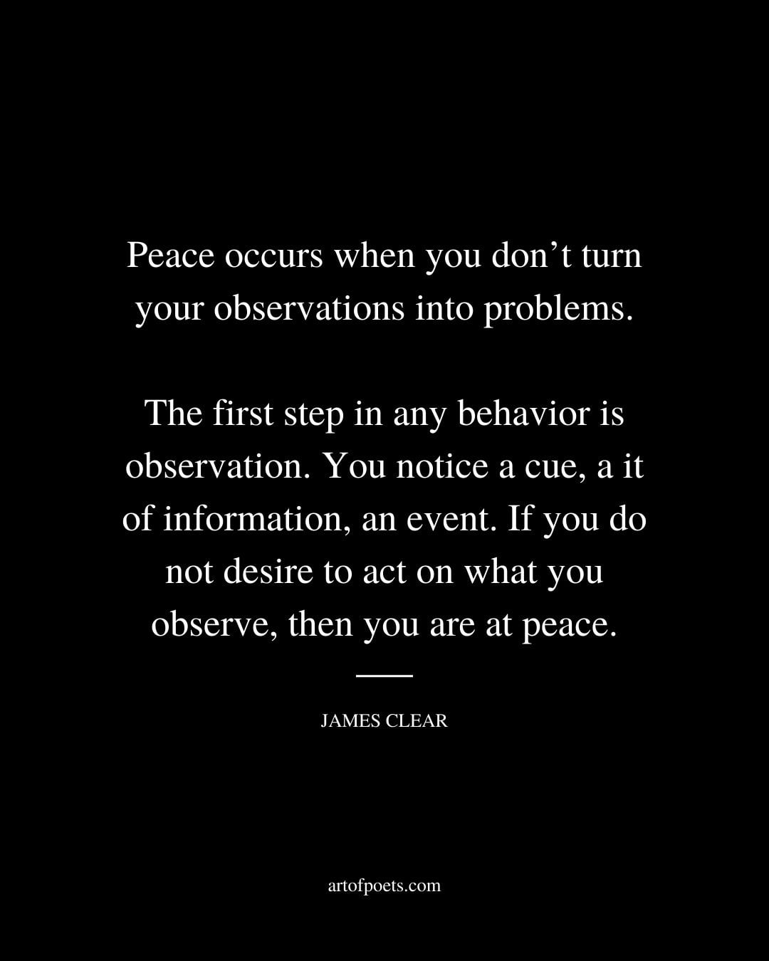 Peace occurs when you dont turn your observations into problems