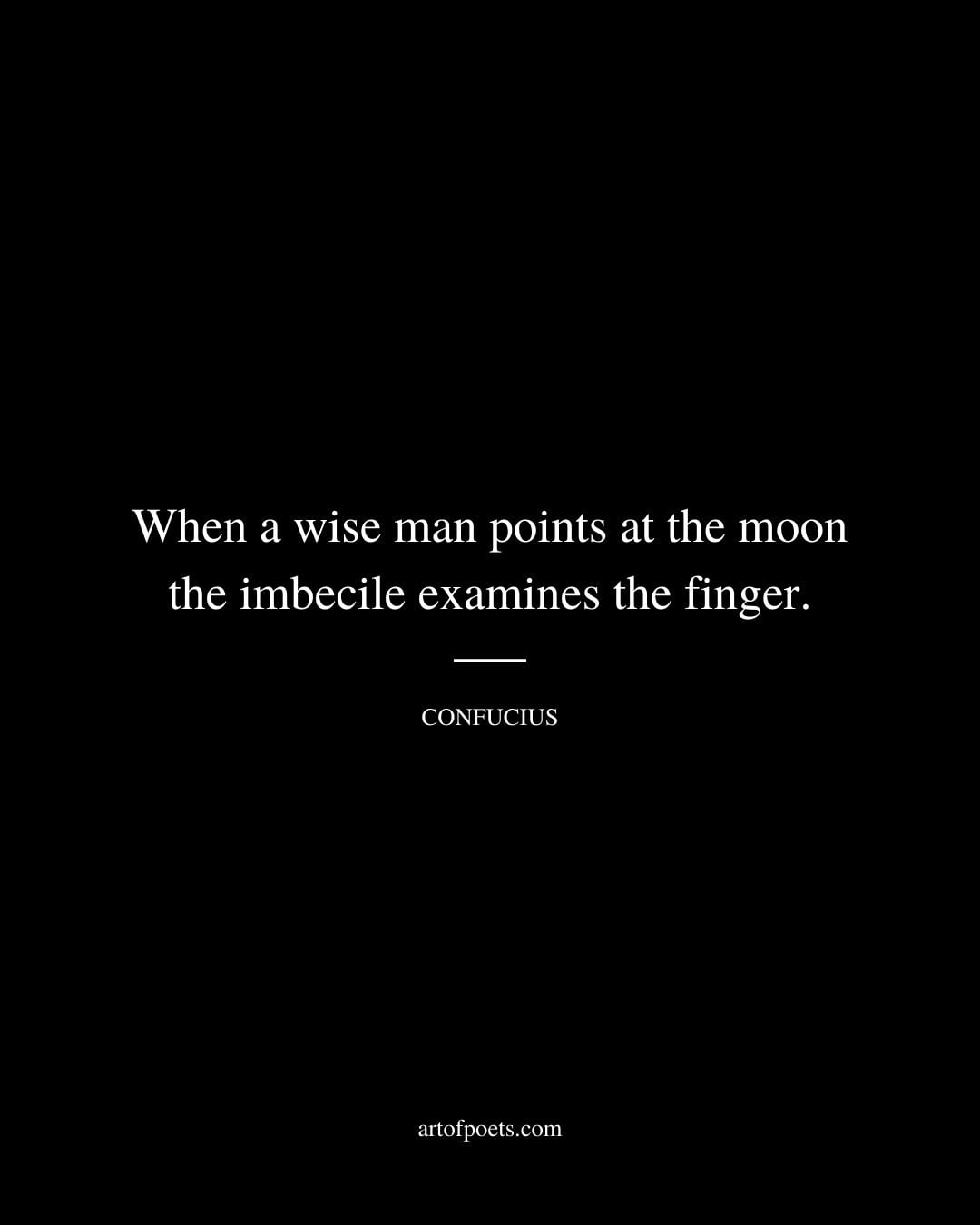 When a wise man points at the moon the imbecile examines the finger
