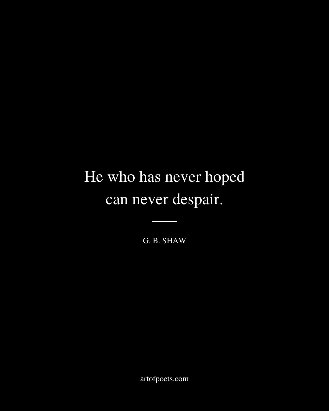 He who has never hoped can never despair. George Bernard Shaw