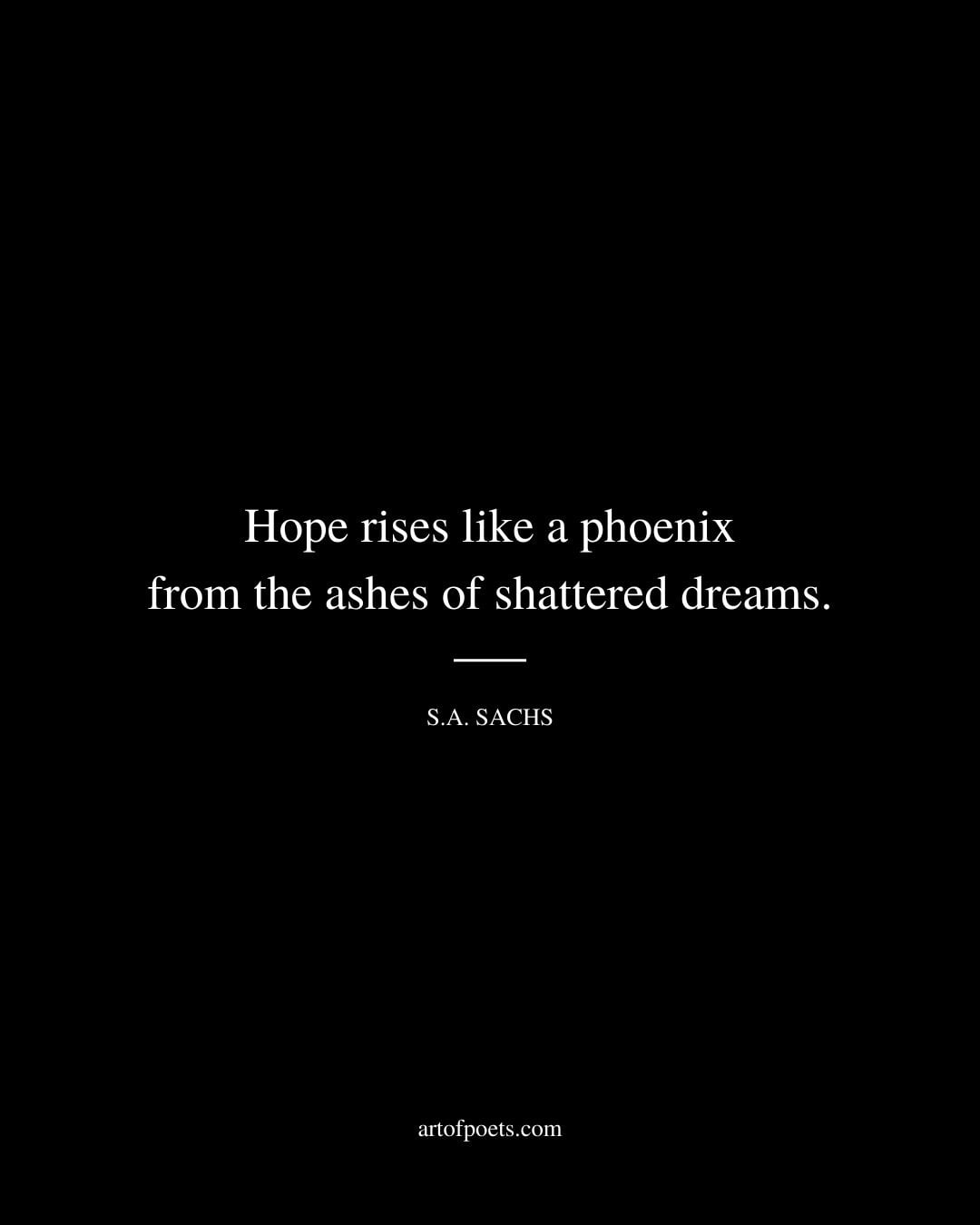 Hope rises like a phoenix from the ashes of shattered dreams. S.A. Sachs