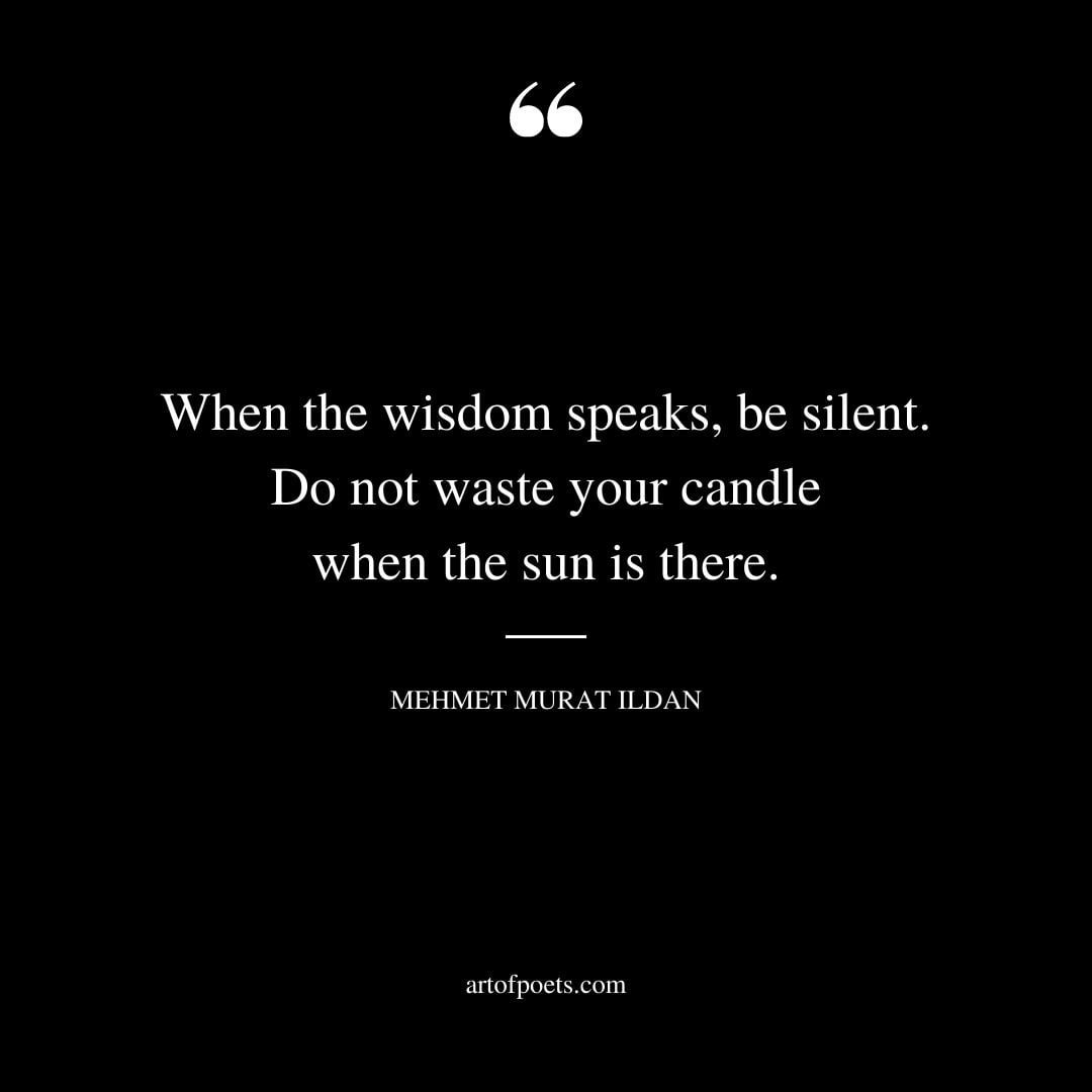 When the wisdom speaks be silent. Do not waste your candle when the sun is there. Mehmet Murat ildan