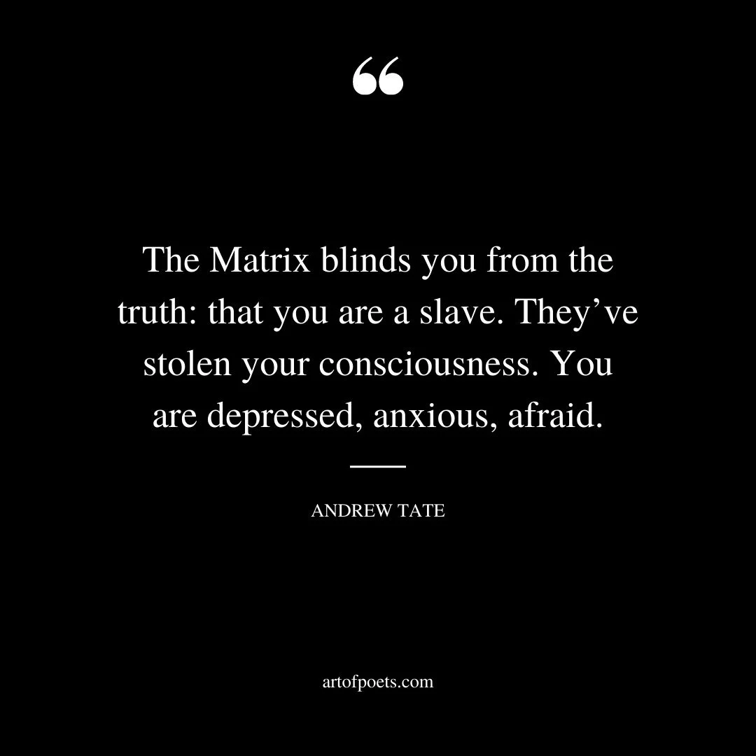 The Matrix blinds you from the truth that you are a slave. Theyve stolen your consciousness. You are depressed anxious afraid