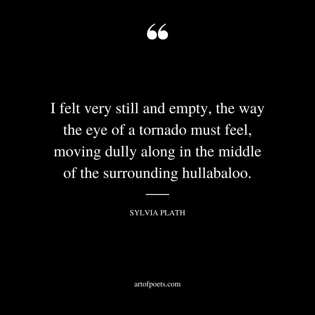 I felt very still and empty the way the eye of a tornado must feel moving dully along in the middle of the surrounding hullabaloo