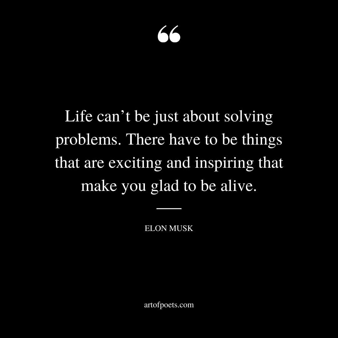 Life cant be just about solving problems. There have to be things that are exciting and inspiring that make you glad to be alive