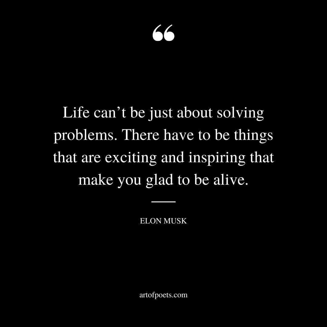 Life cant be just about solving problems. There have to be things that are exciting and inspiring that make you glad to be alive