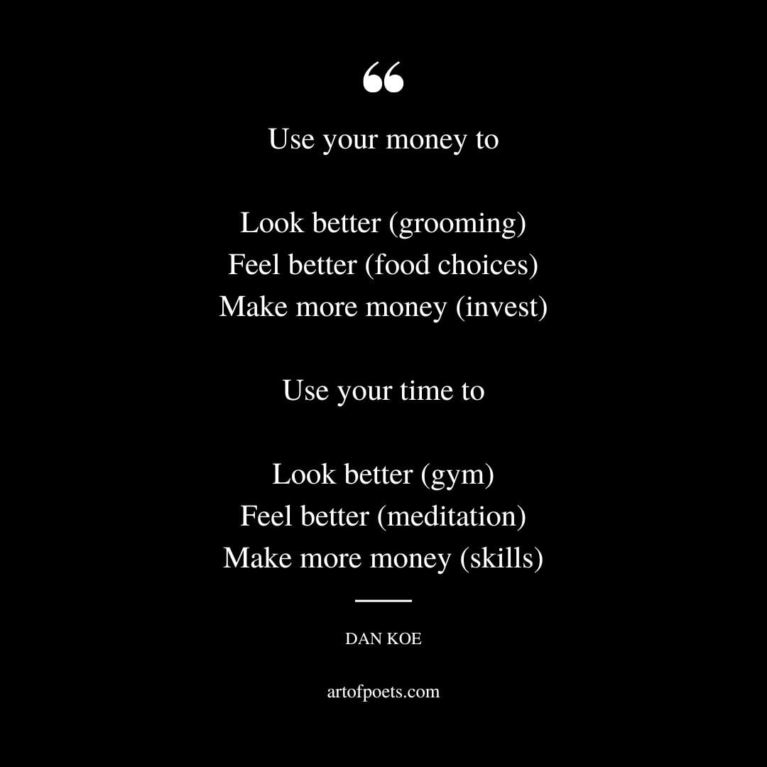 Use your money to Look better grooming Feel better food choices Make more money invest