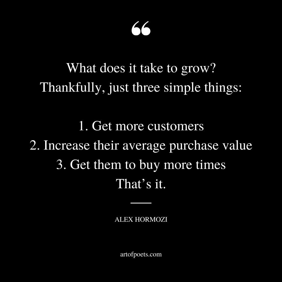 What does it take to grow Thankfully just three simple things 1. Get more customers 2. Increase their average purchase value 3. Get them to buy more times