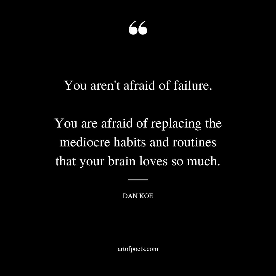You arent afraid of failure. You are afraid of replacing the mediocre habits and routines. that your brain loves so much