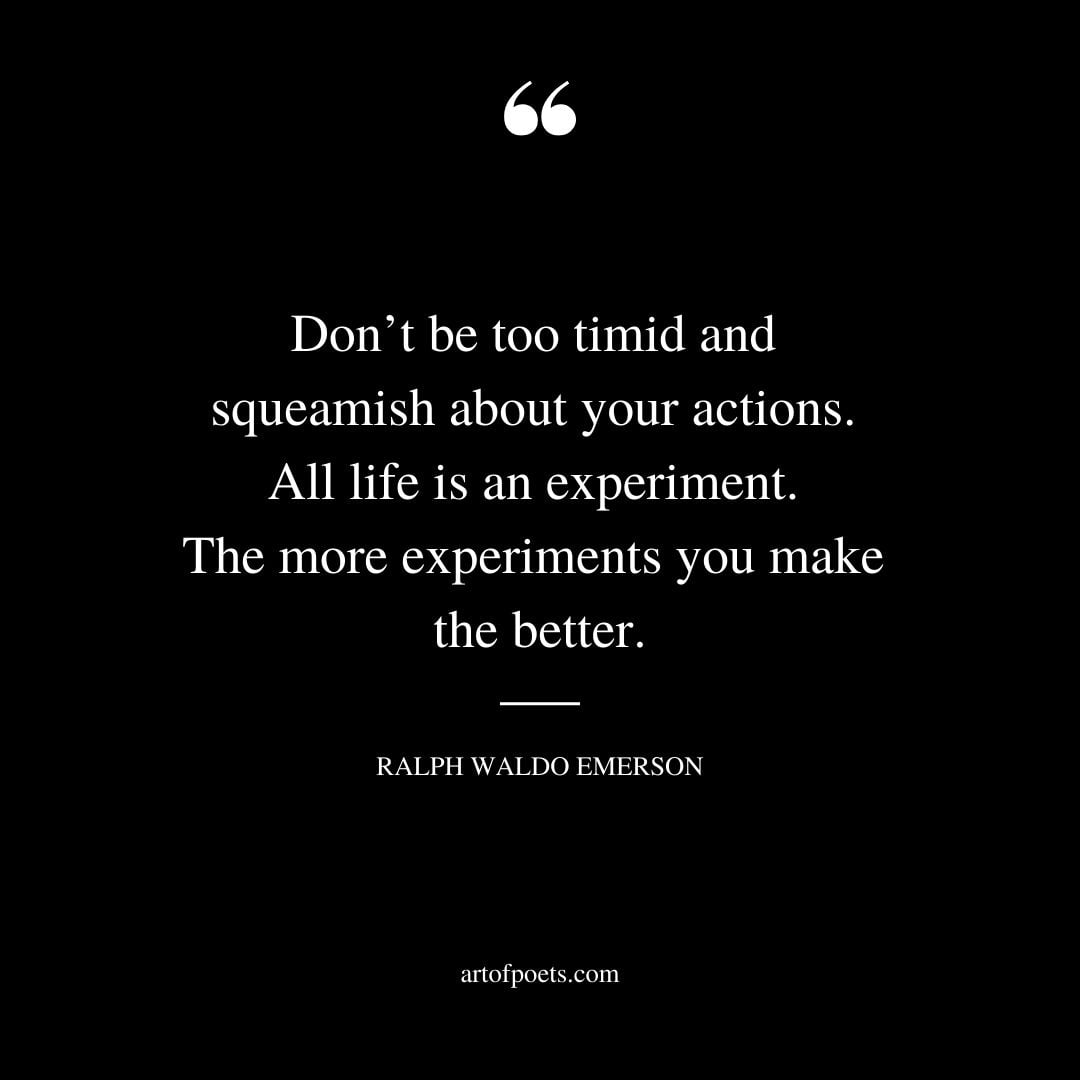 Dont be too timid and squeamish about your actions. All life is an experiment. The more experiments you make the better