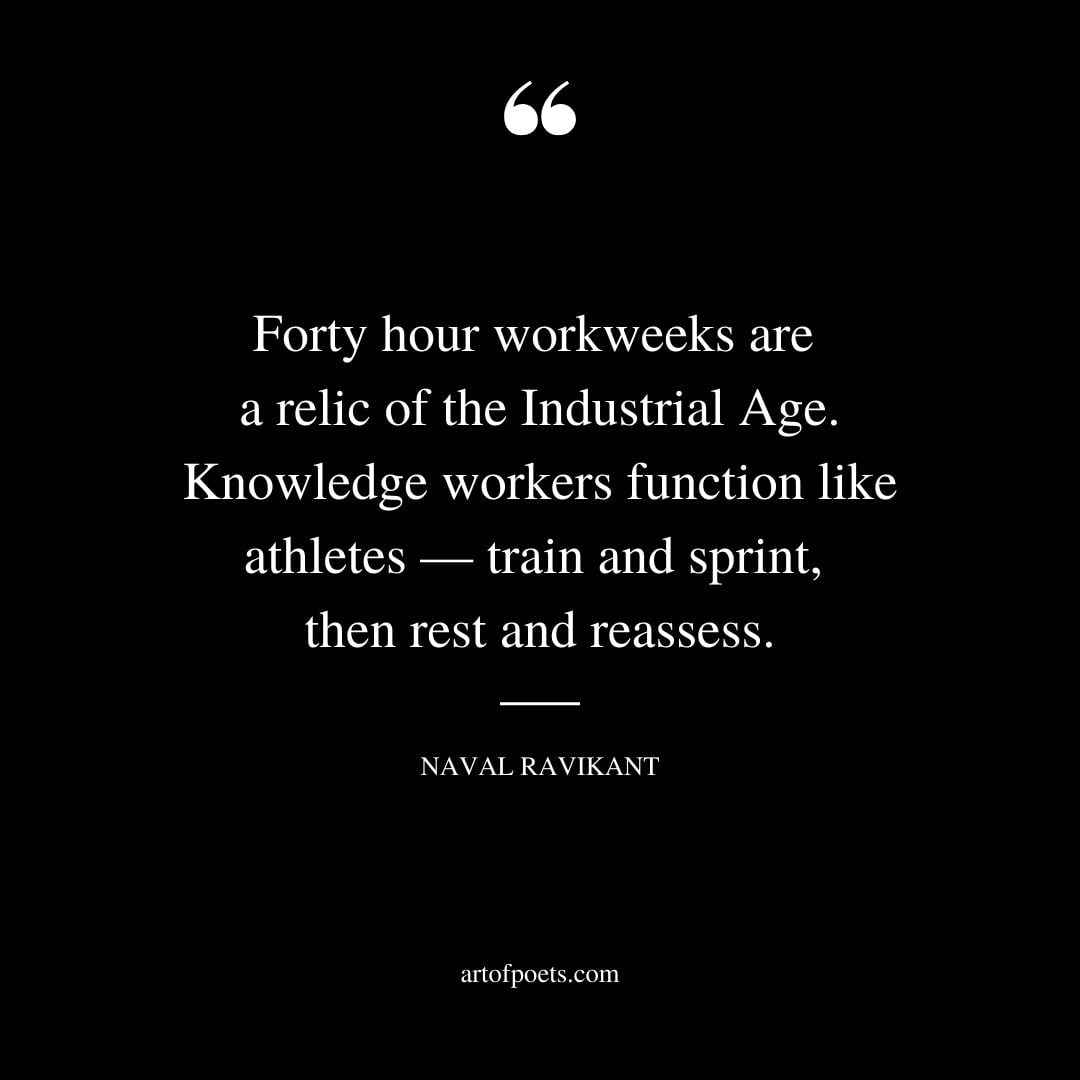 Forty hour workweeks are a relic of the Industrial Age. Knowledge workers function like athletes — train and sprint then rest and reassess