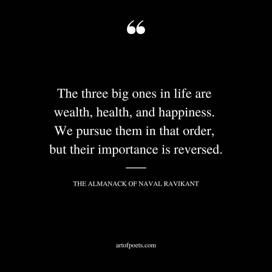 The three big ones in life are wealth health and happiness. We pursue them in that order but their importance is reversed