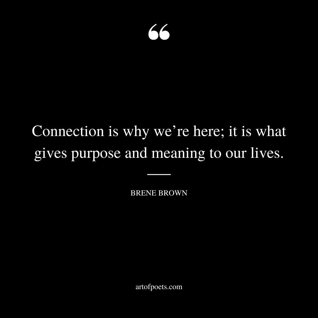 Connection is why were here it is what gives purpose and meaning to our lives