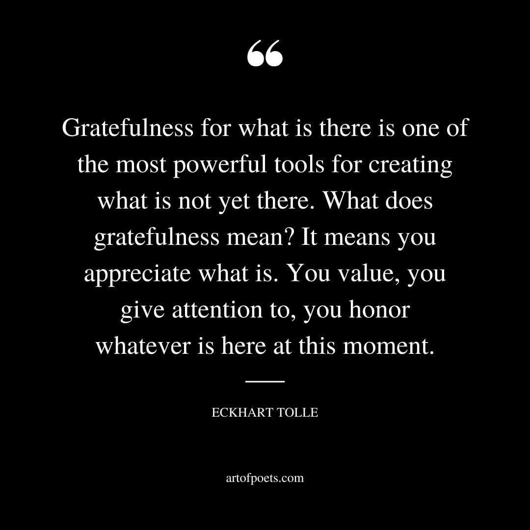 Gratefulness for what is there is one of the most powerful tools for creating what is not yet there. What does gratefulness mean It means you appreciate what is