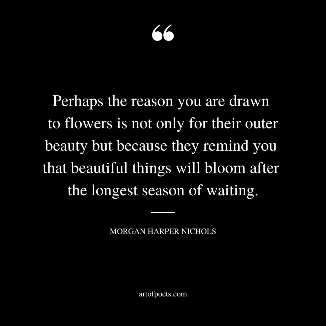 Perhaps the reason you are drawn to flowers is not only for their outer beauty but because they remind you that beautiful things will bloom after the longest season of waiting