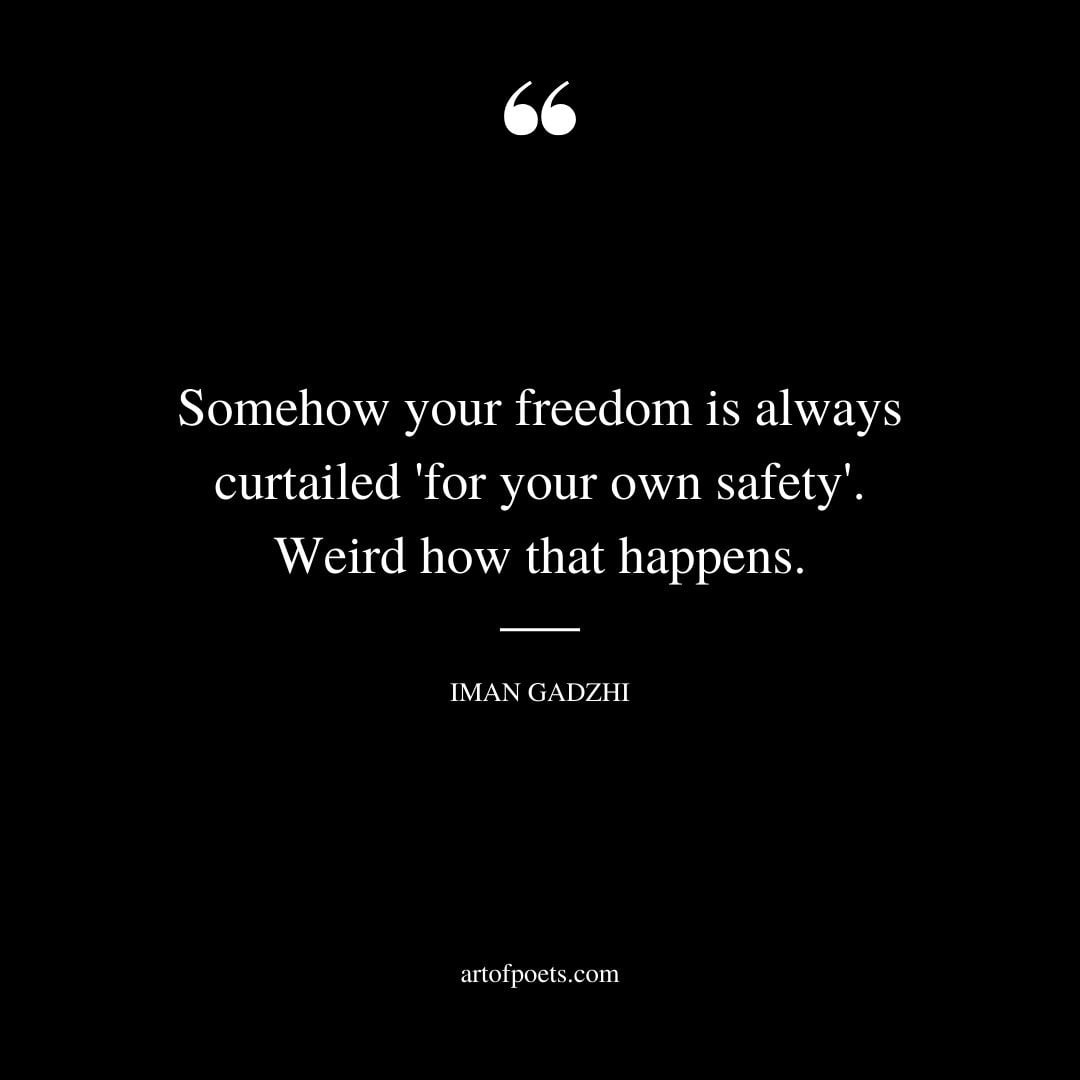 Somehow your freedom is always curtailed for your own safety. Weird how that happens