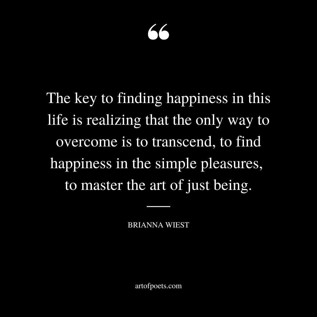 The key to finding happiness in this life is realizing that the only way to overcome is to transcend to find happiness in the simple pleasures