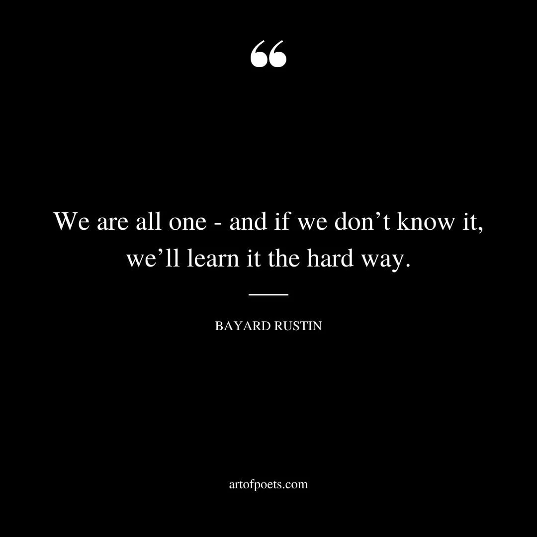 We are all one and if we dont know it well learn it the hard way. Bayard Rustin