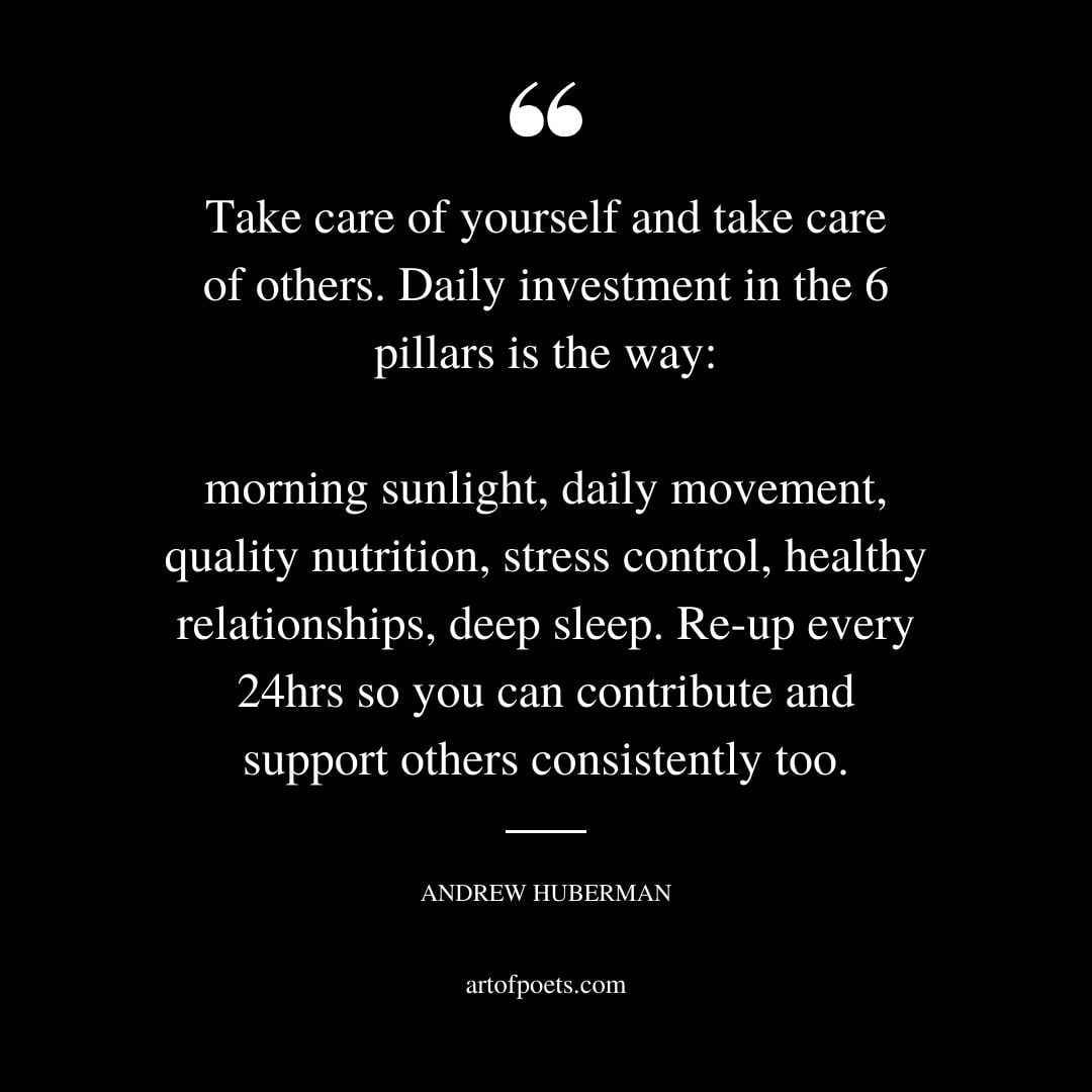Take care of yourself and take care of others. Daily investment in the 6 pillars is the way morning sunlight daily movement quality nutrition 1