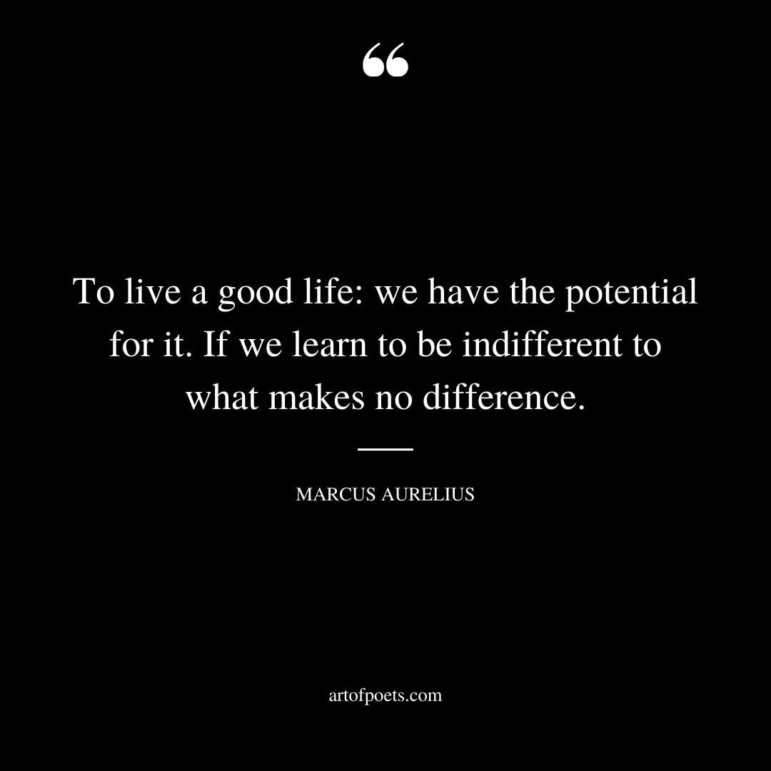 To live a good life we have the potential for it. If we learn to be indifferent to what makes no difference