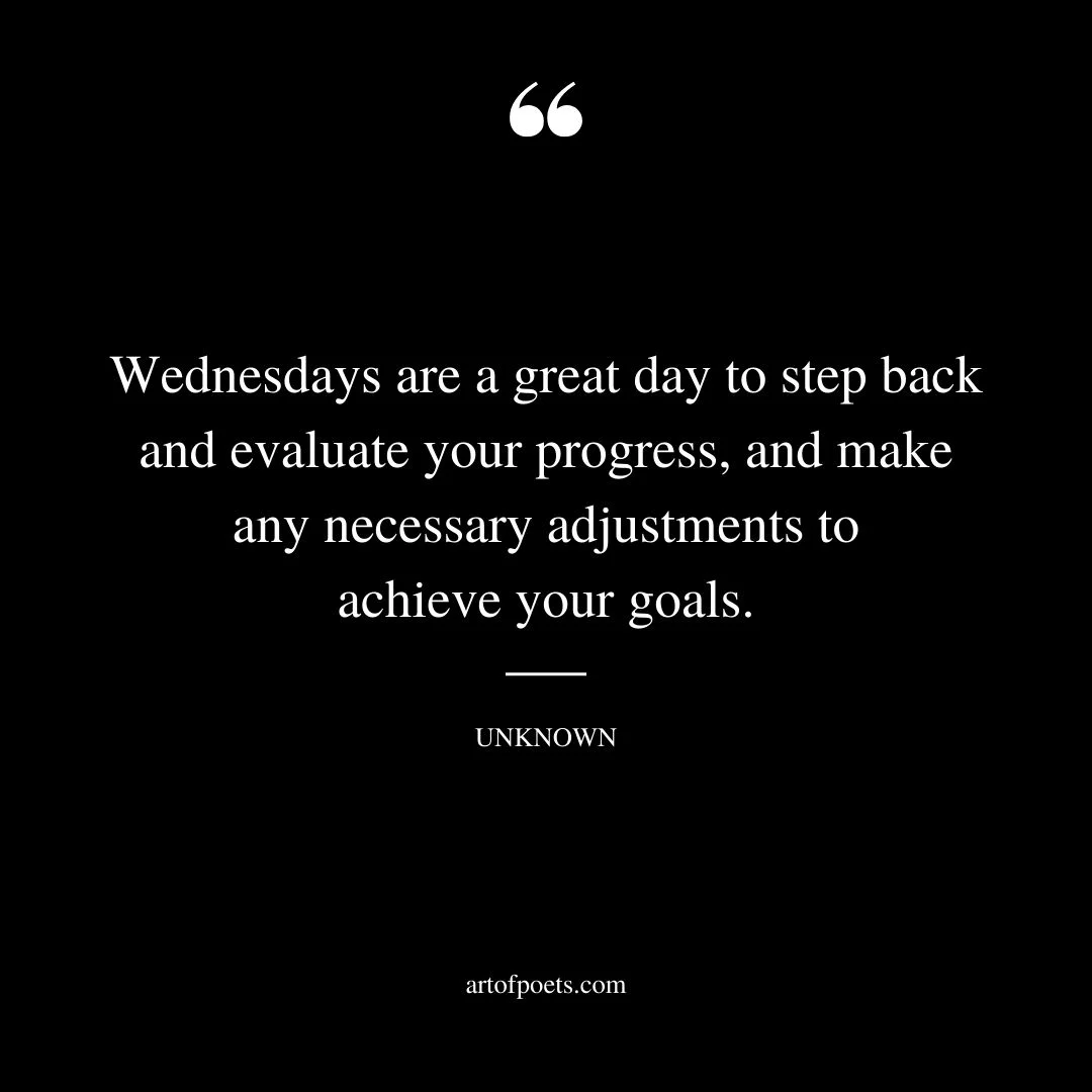 Wednesdays are a great day to step back and evaluate your progress and make any necessary adjustments to achieve your goals