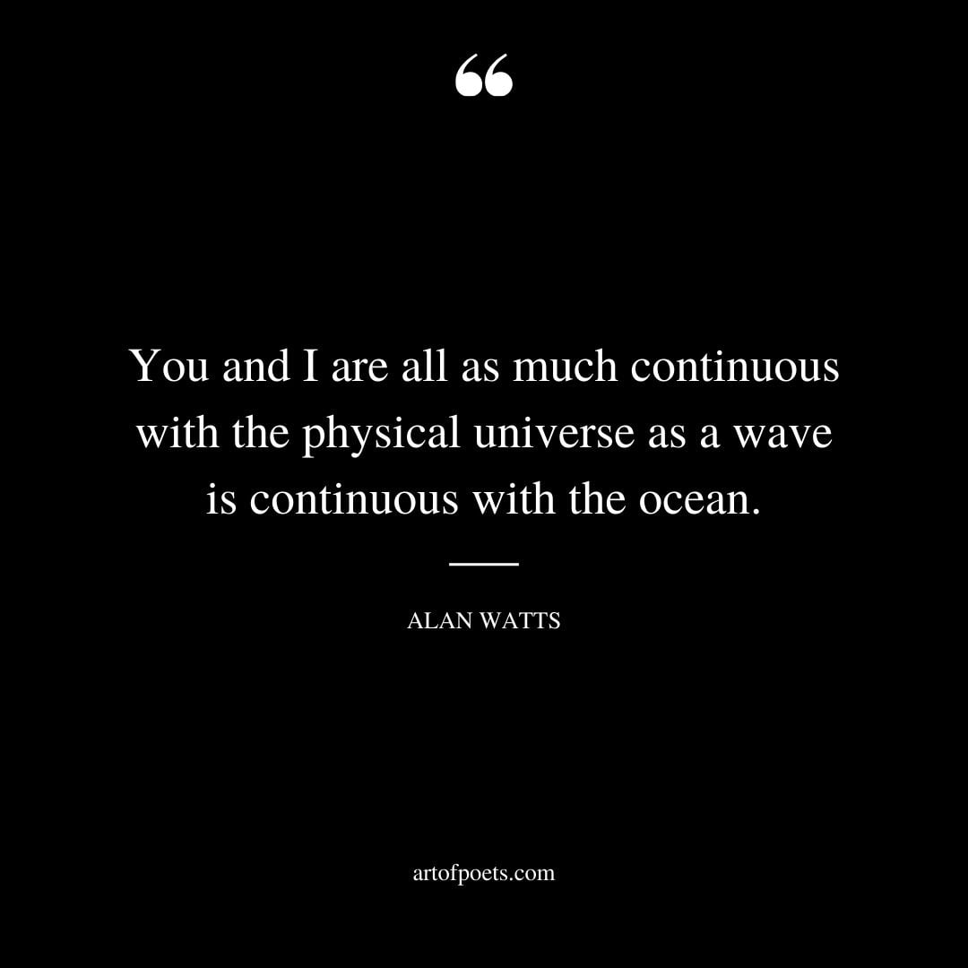 You and I are all as much continuous with the physical universe as a wave is continuous with the ocean