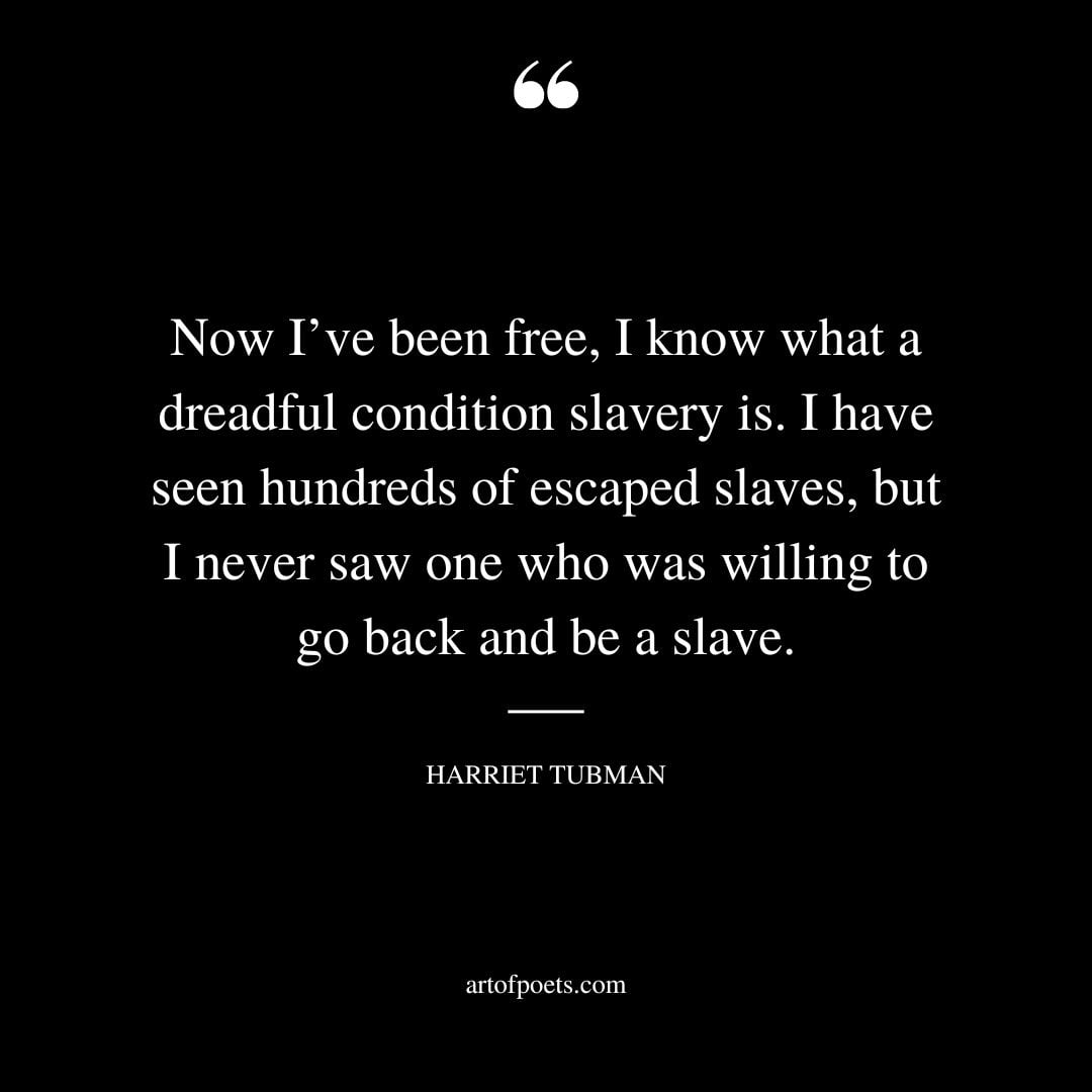 Now Ive been free I know what a dreadful condition slavery is. I have seen hundreds of escaped slaves but I never saw one who was willing to go back and be a slave