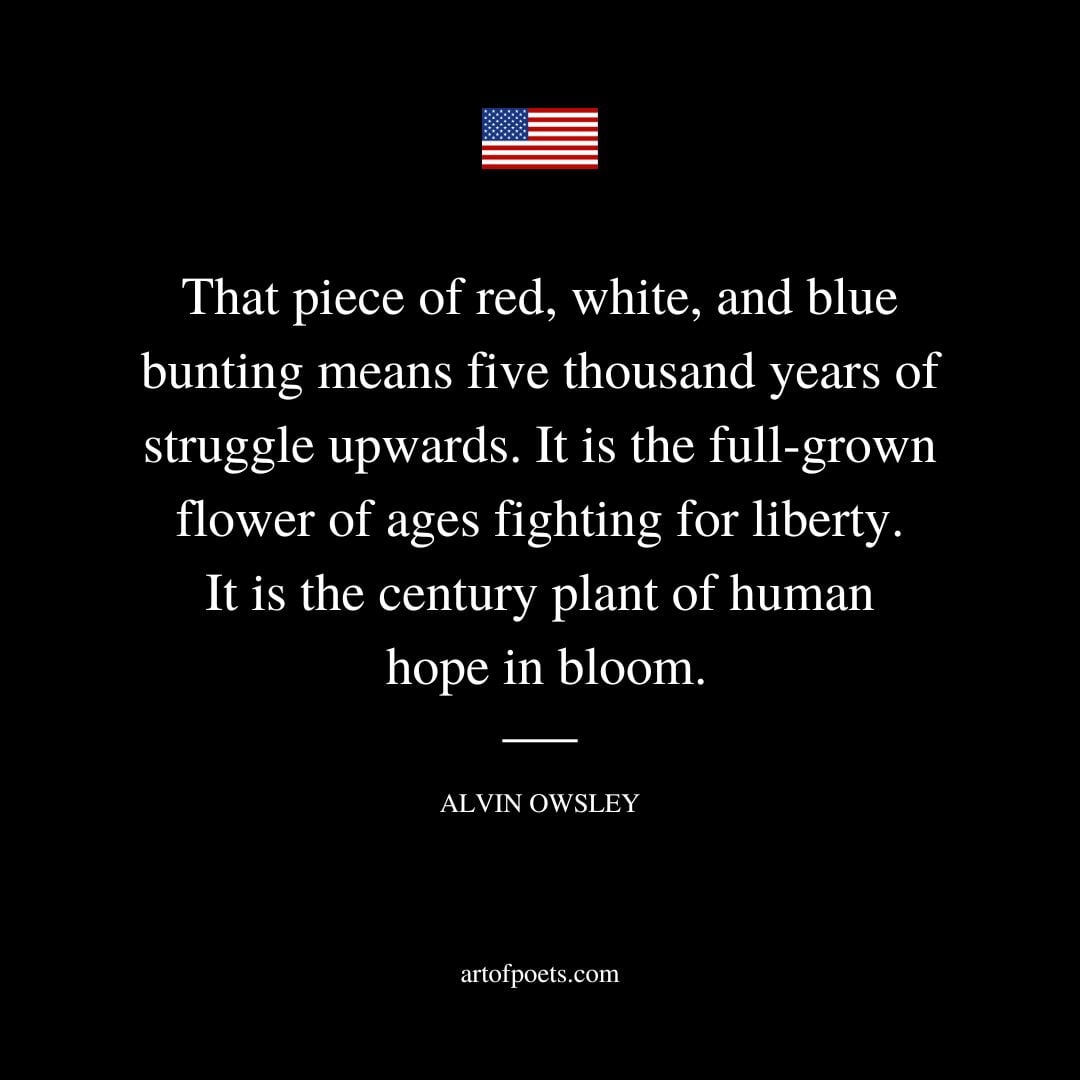 That piece of red white and blue bunting means five thousand years of struggle upwards. It is the full grown flower of ages fighting for liberty
