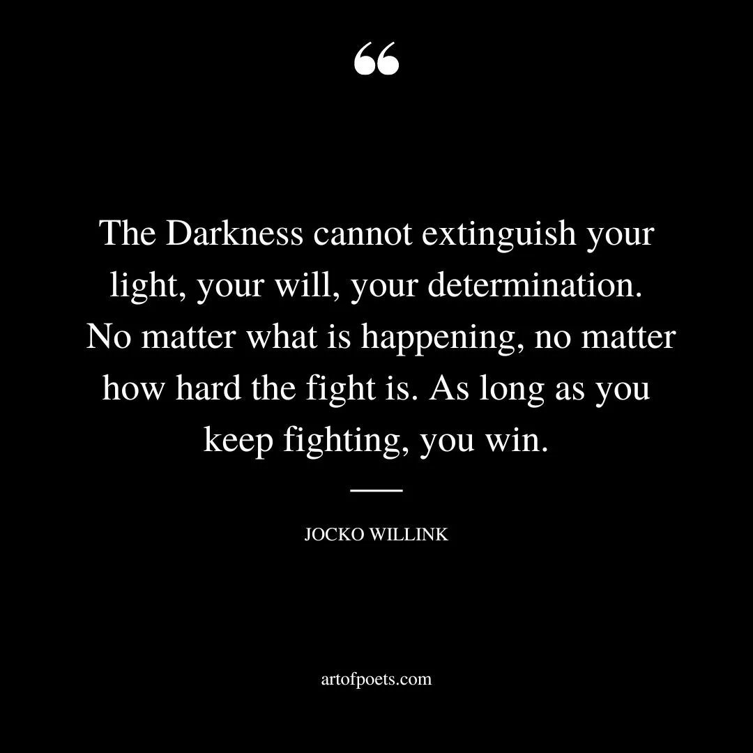 The Darkness cannot extinguish your light your will your determination. No matter what is happening no matter how hard the fight is 1