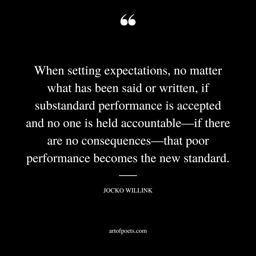 When setting expectations no matter what has been said or written if substandard performance is accepted and no one is held accountable—