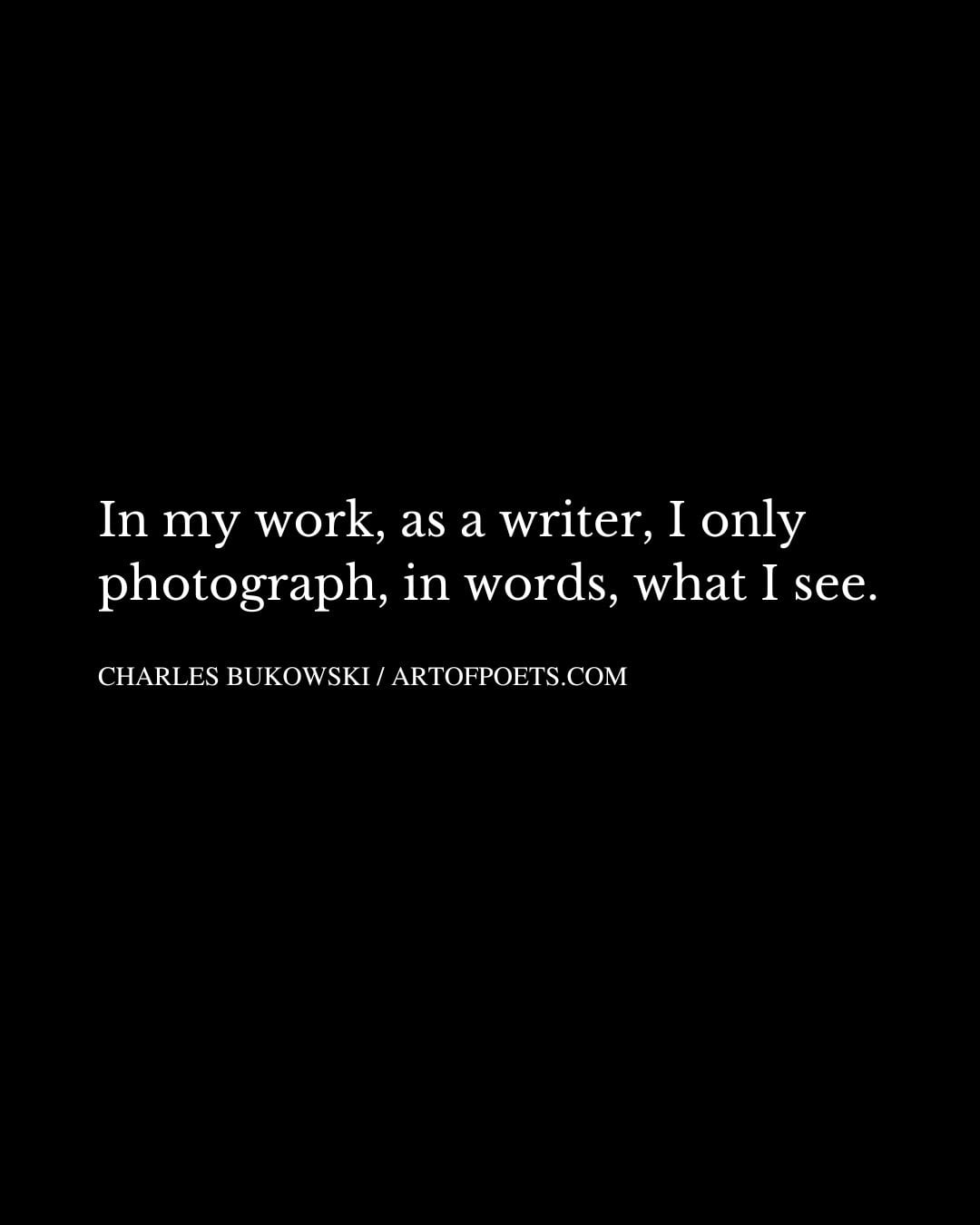 In my work as a writer I only photograph in words what I see