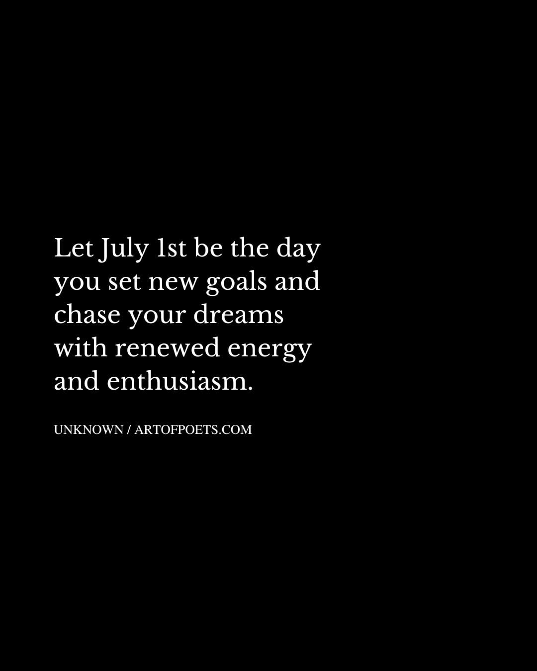 Let July 1st be the day you set new goals and chase your dreams with renewed energy and enthusiasm