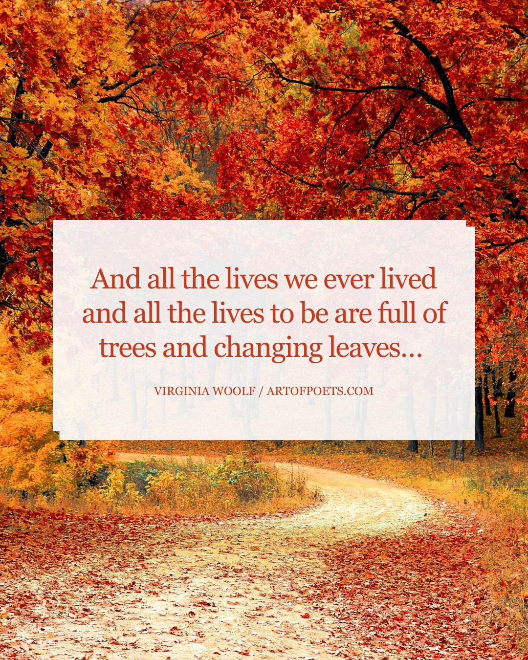 And all the lives we ever lived and all the lives to be are full of trees and changing leaves… —Virginia Woolf