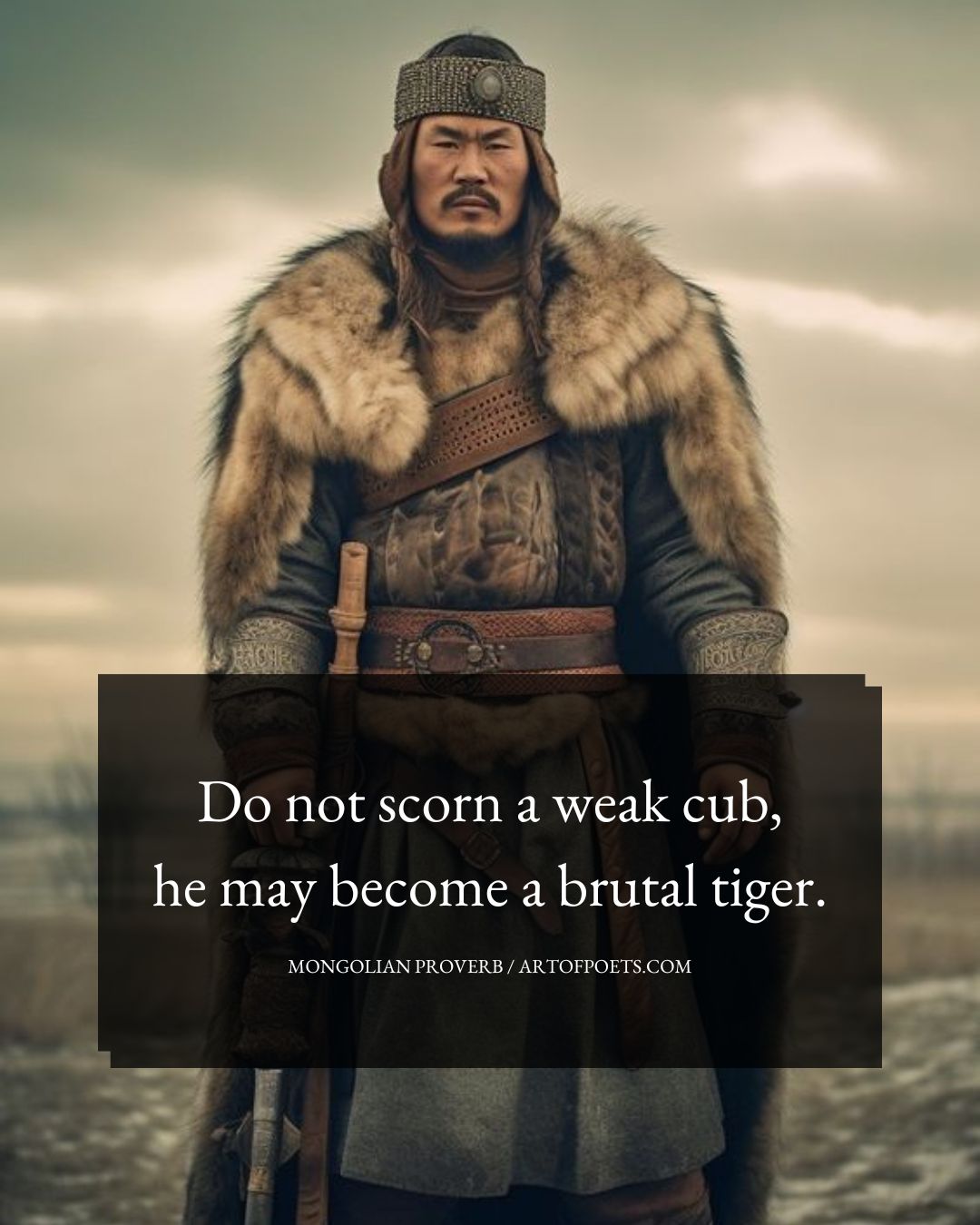 Do not scorn a weak cub he may become a brutal tiger