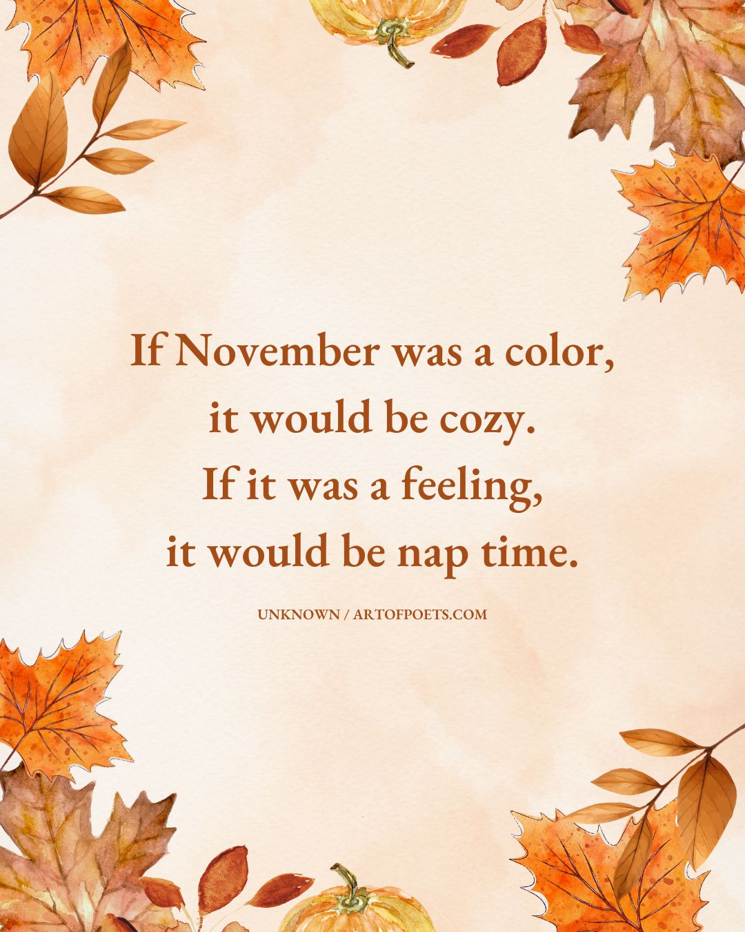 If November was a color it would be cozy. If it was a feeling it would be nap time