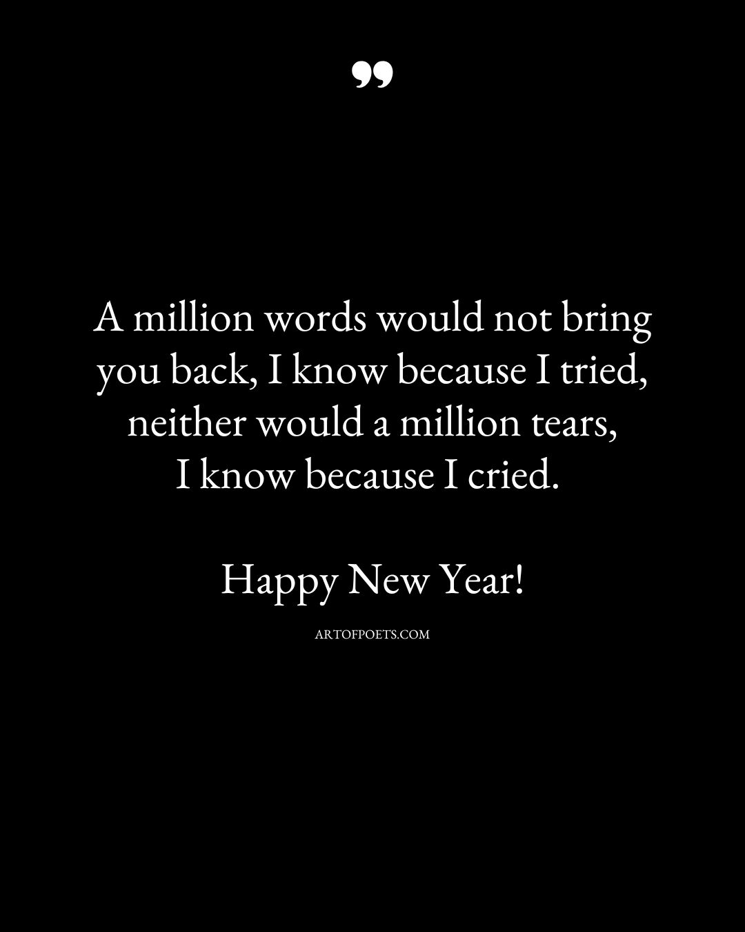 A million words would not bring you back I know because I tried neither would a million tears I know because I cried. Happy New Year