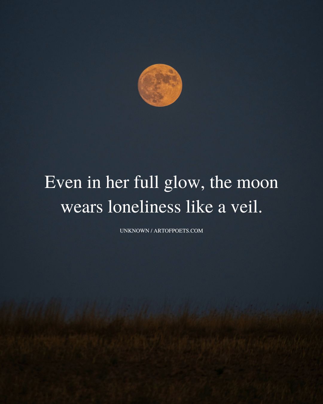 Even in her full glow the moon wears loneliness like a veil