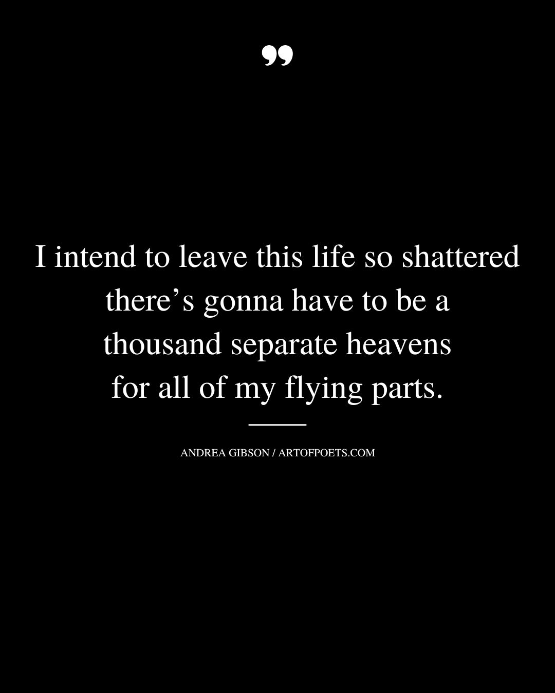 I intend to leave this life so shattered theres gonna have to be a thousand separate heavens for all of my flying parts