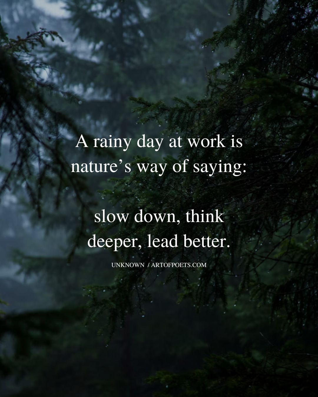 A rainy day at work is natures way of saying slow down think deeper lead better