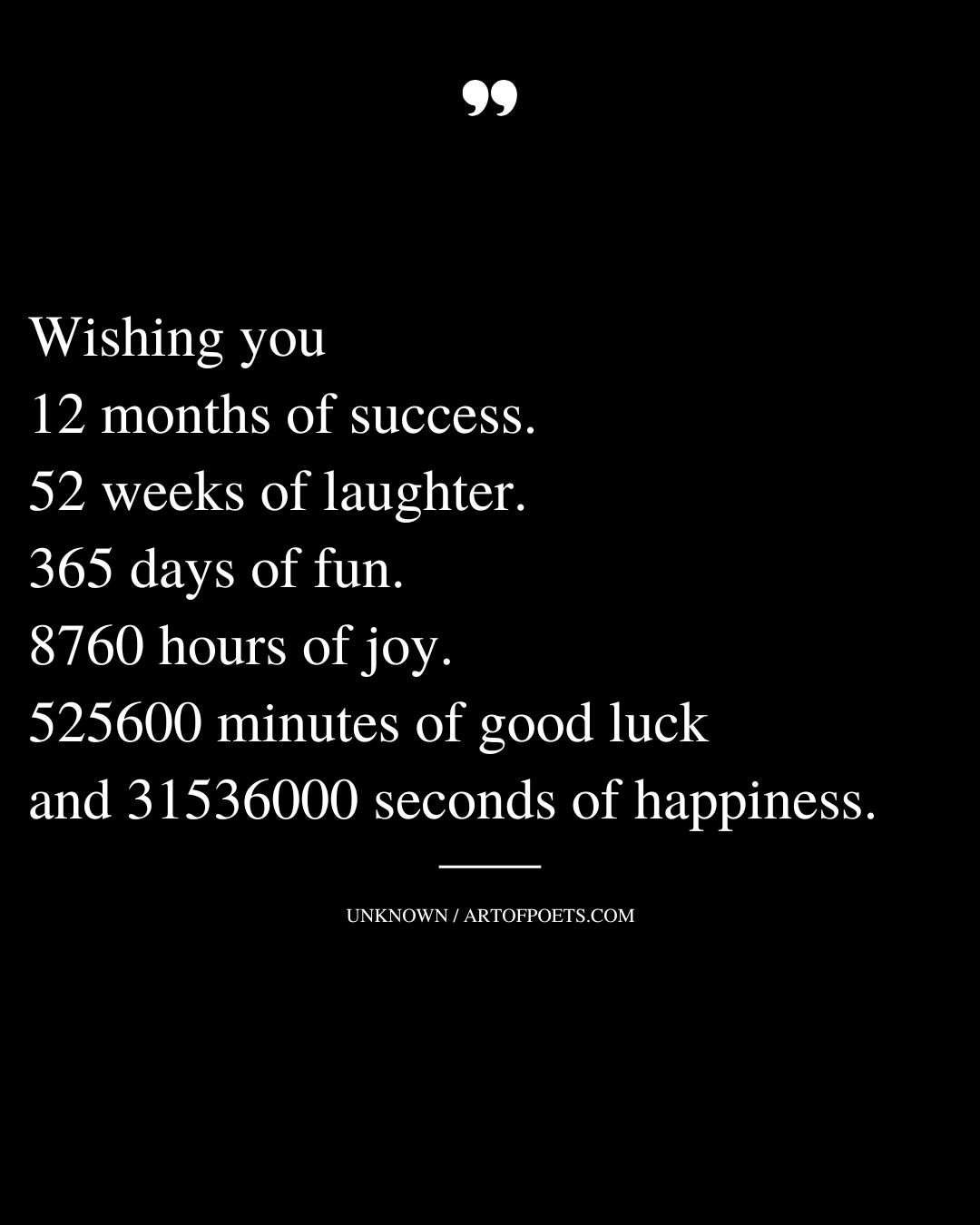 Wishing you 12 months of success. 52 weeks of laughter